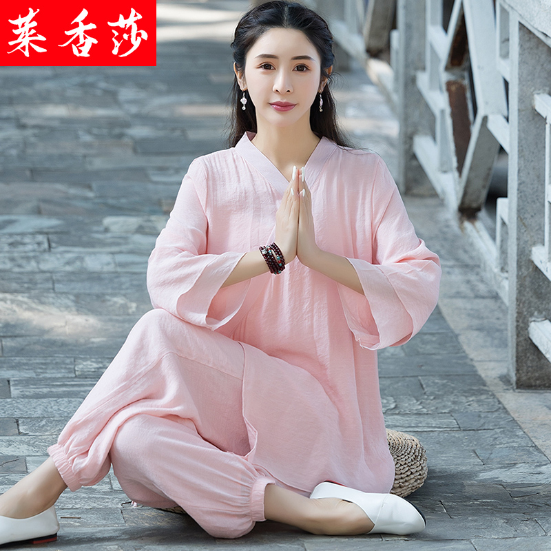 中式 复古棉麻茶服禅修服居士服中国风汉服禅意女装 套装 瑜伽服 唐装