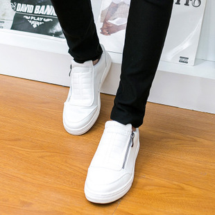 低帮鞋 黑白色韩版 休闲鞋 男士 透气时尚 潮鞋 潮流运动板鞋 侧拉链男式