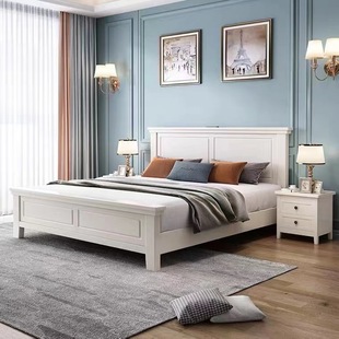 1.米单人床高箱储物卧室床架 白色实木床现代简约1.8米双人床美式