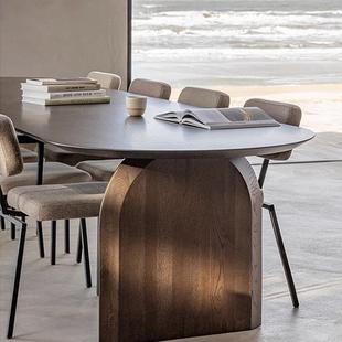 纯实木工业风会议桌长桌椭圆形工作台极简中古餐桌家用客厅大书桌