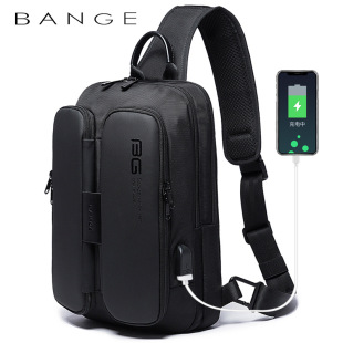 潮流百搭轻便科技USB胸包 炫酷单肩包时尚 男工厂直销BANGE新款