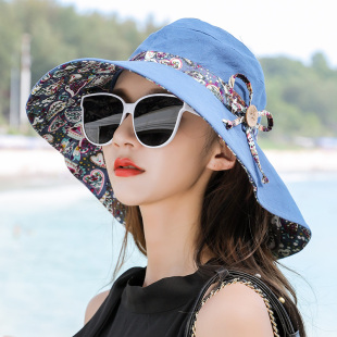 潮凉帽 帽子女夏天可折叠大沿遮脸户外出游海边沙滩防晒太阳帽韩版