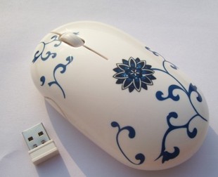 机通用 青花瓷中国风无线鼠标女生红色可爱USB鼠标笔记本台式
