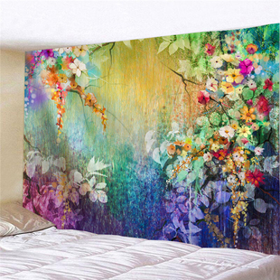 风景植物花卉超大背景墙布床头房间布置挂毯ins直播挂布卧室壁毯