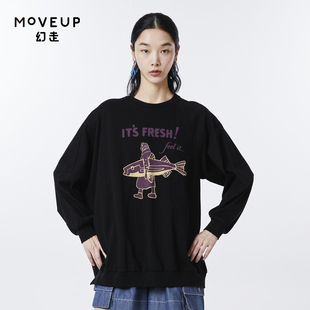 MOVEUP幻走2023春季 印花设计师不对称中长款 .FUN系列 T恤女 新款