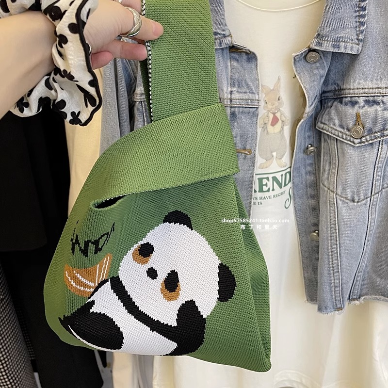 大熊猫包包针织成都纪念品花花手提包背心包包编织手拎包礼品袋