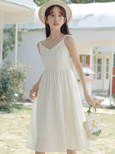 甜美文艺蕾丝吊带连衣裙中长裙 新款 法式 韩版 2024年夏季 实拍