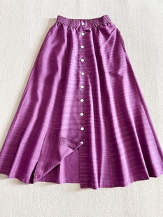 真丝绢纺紫色文艺气质半身裙 重磅桑蚕丝休闲百搭A字显瘦长裙伞裙