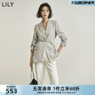 LILY2024春新款 休闲西装 气质设计感腰带复古纯色通勤款 外套女 女装