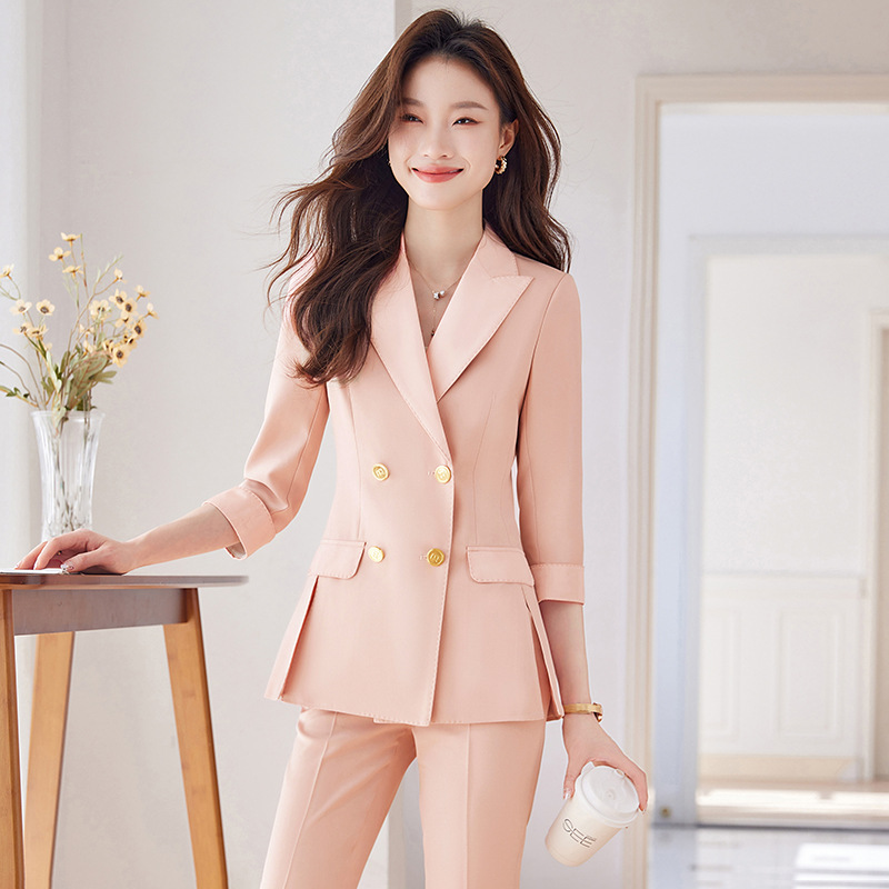 轻熟风气质西服女 女春夏2024新款 韩版 高级感修身 套装 粉色职业西装
