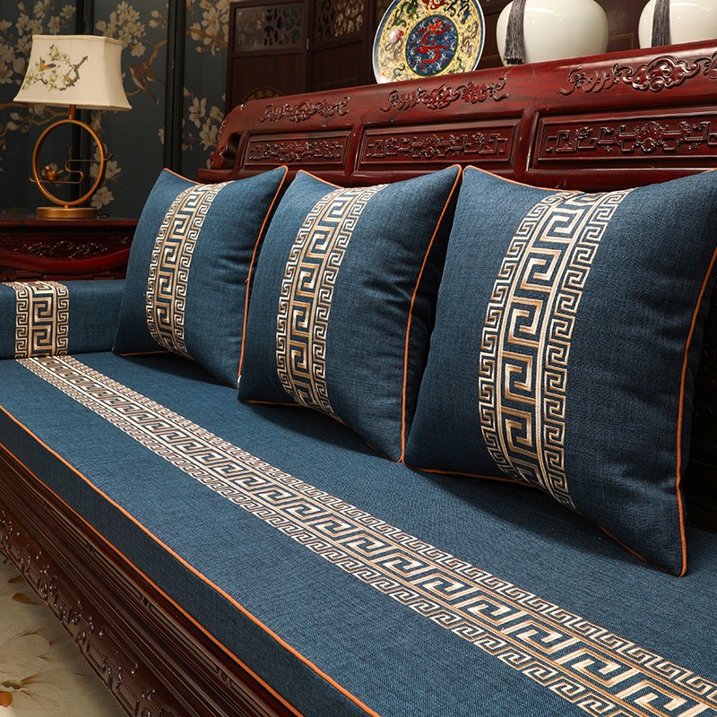 红木沙发垫实木家具坐垫防滑古典刺绣座垫罗汉床垫子五件套 新中式