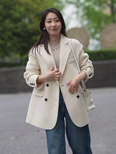 双面羊绒大衣女 毛呢外套短款 小个子韩版 气质显瘦修身 西装 2023新款
