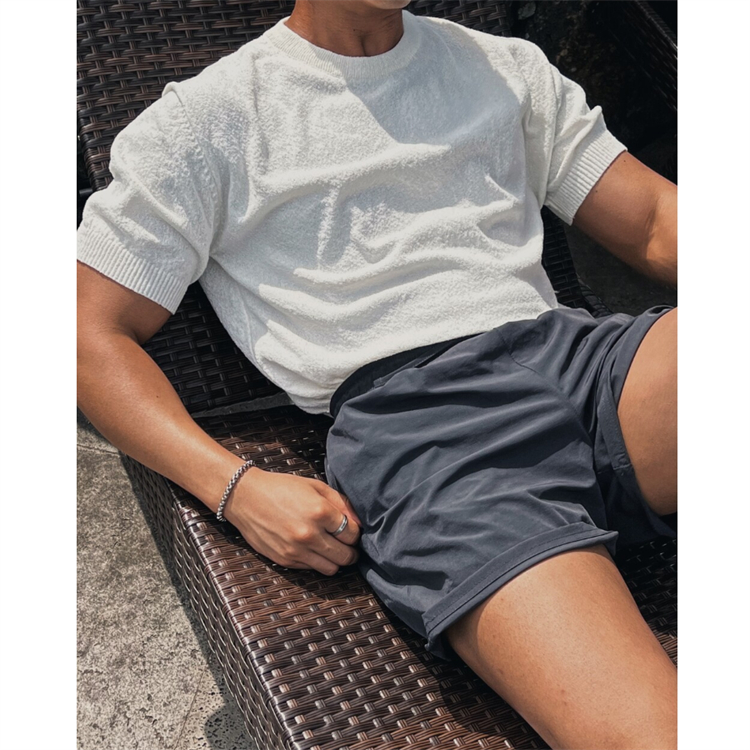 MRDONG韩国男装 代购 T恤 轻熟气质圆领立体纹理感纯色针织休闲短袖