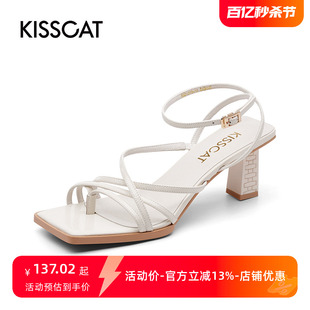 方头高跟都市时装 KISSCAT 凉鞋 接吻猫夏季 女KA21310 牛皮时尚