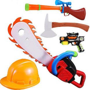 3岁儿童玩具 备电动投影枪套装 光头强电锯玩具砍树工具锯子伐木装