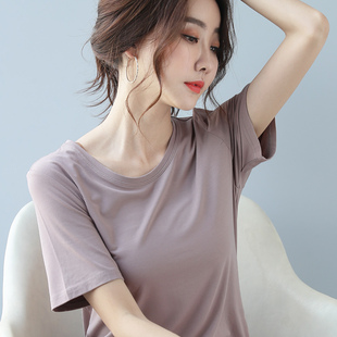 莫代尔短袖 休闲纯色薄款 网红ins潮白色韩版 冰丝体恤 t恤女宽松夏季