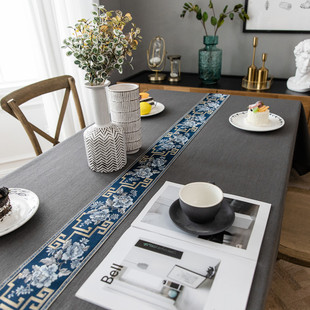 餐桌布可定制会议桌布深色餐厅家用茶几长方形现代简约棉麻 新中式