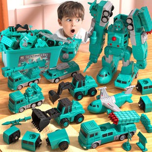 模型工程车变形男童金刚机器人 儿童积木磁力拼接玩具男孩益智拼装