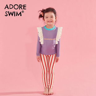 爱多尔2024年夏季 防嗮儿童泳衣中小童泳装 分体长袖 女童游泳衣 新款