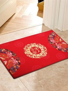 入户大红色喜福字出入平安吸水脚垫地毯 入门地垫家用福字地毯中式