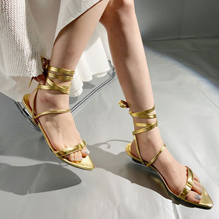 现货COTEMP 绑带罗马鞋 小众设计坡跟尖头分趾凉鞋 女M星店 2024新款
