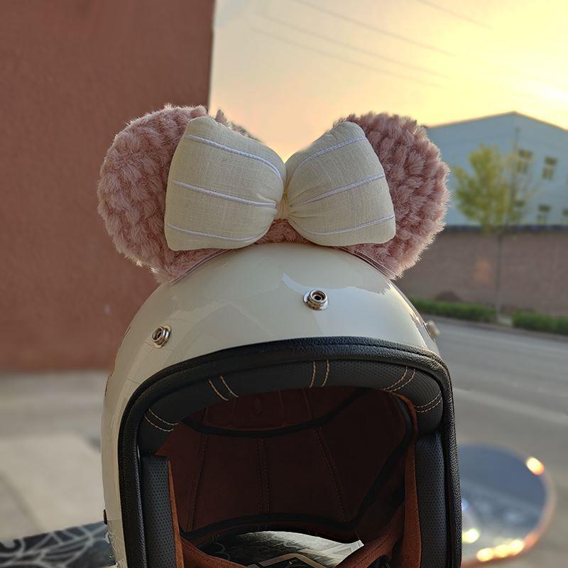 配件 饰大熊猫耳朵摩托车滑雪盔摩托车机车男女骑士改装 达菲头盔装
