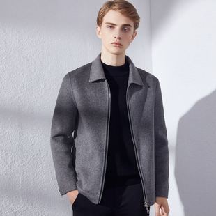 翻领短款 中年双面呢夹克 双面羊绒外套 100%羊毛呢子大衣 冬季 男士