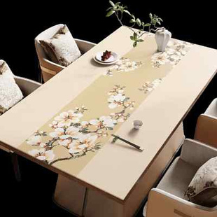 硅胶皮革桌布免洗防水防油防烫长方形家用客厅餐桌茶几垫子 新中式