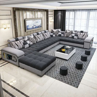 免洗科技布沙发组合三人位 布艺沙发简约现代大小户型客厅转角整装
