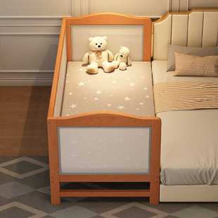 新品 实木拼接婴儿床拼接大床加宽床边床带护栏男孩宝宝榉木小床儿