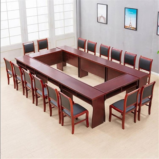 昆明厂家直销会议室桌椅油漆实木皮双人课桌培训桌会议条桌长桌椅