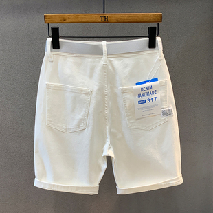 美式 新款 休闲白色牛仔短裤 夏季 男士 子 宽松五分裤 潮流百搭直筒中裤