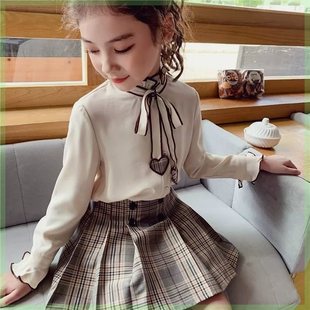 女童春秋套装 洋气2023新款 小女孩衬衫 公主风百褶裙学院两件套韩版