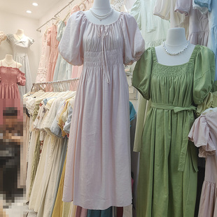 显瘦仙女中长裙 女2024新款 法式 甜美减龄修身 连衣裙夏季 粉色泡泡袖