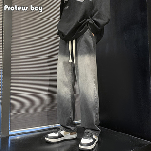 男士 ProteusBoy牛仔裤 子 美式 男款 复古磨白宽松直筒休闲裤 春秋夏季