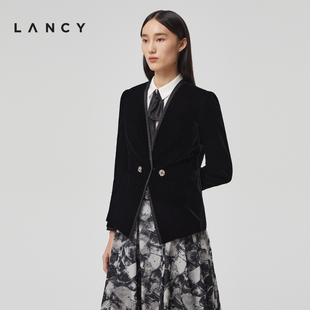 收腰显瘦西服 新款 黑色丝绒西装 外套女高级气质修身 朗姿秋季 LANCY