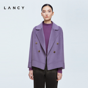 LANCY 朗姿2022冬季 羊毛外套女翻领宽松高级感通勤女士上衣 新款