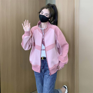 复古夹克 设计感美式 韩系休闲立领粉色棒球服外套女春秋2024年爆款