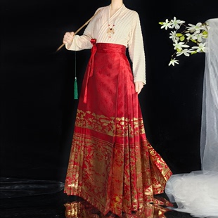 中国红色马面裙龙纹新年织金汉服大码 套装 原创高档微梯形女 新中式