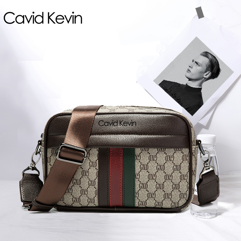 Cavid Kevin欧美时尚 单肩包斜跨条纹包运动休闲邮差挎包背包 男士