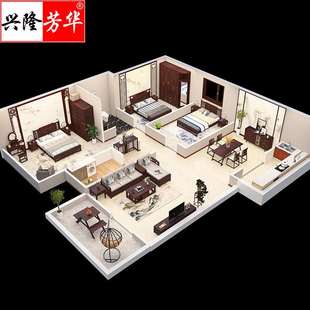 全屋定制配套家具卧室客厅餐厅组合现代简约实木床餐桌衣柜 新中式