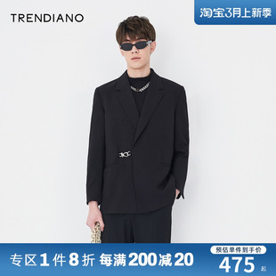 外套西服男高级感 潮牌简洁梭织黑色休闲西装 TRENDIANO官方男装