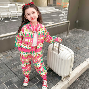 女童洋气春装 儿童韩版 2024新款 运动卫衣两件女宝宝网红衣服秋 套装