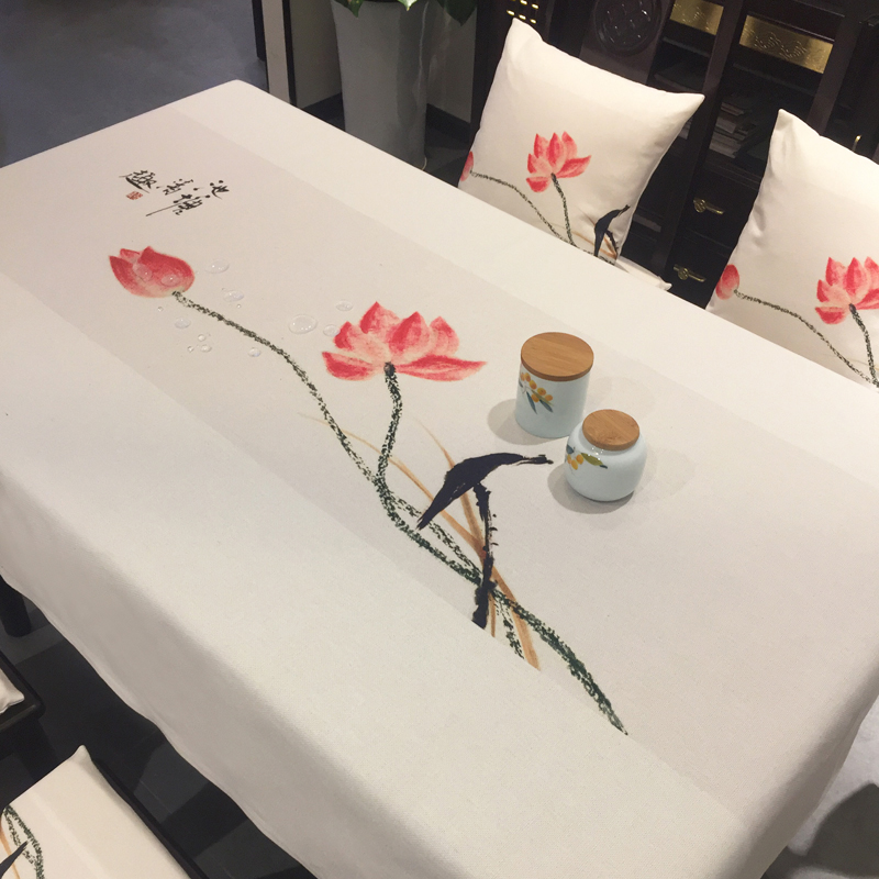 茶室书桌水墨画防烫茶几桌布 日式 中国风禅意桌布布艺棉麻新中式