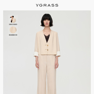 VGRASS简约高级感短西装 外套女秋季 醋酸羊毛短外套VSW3O30900 新款