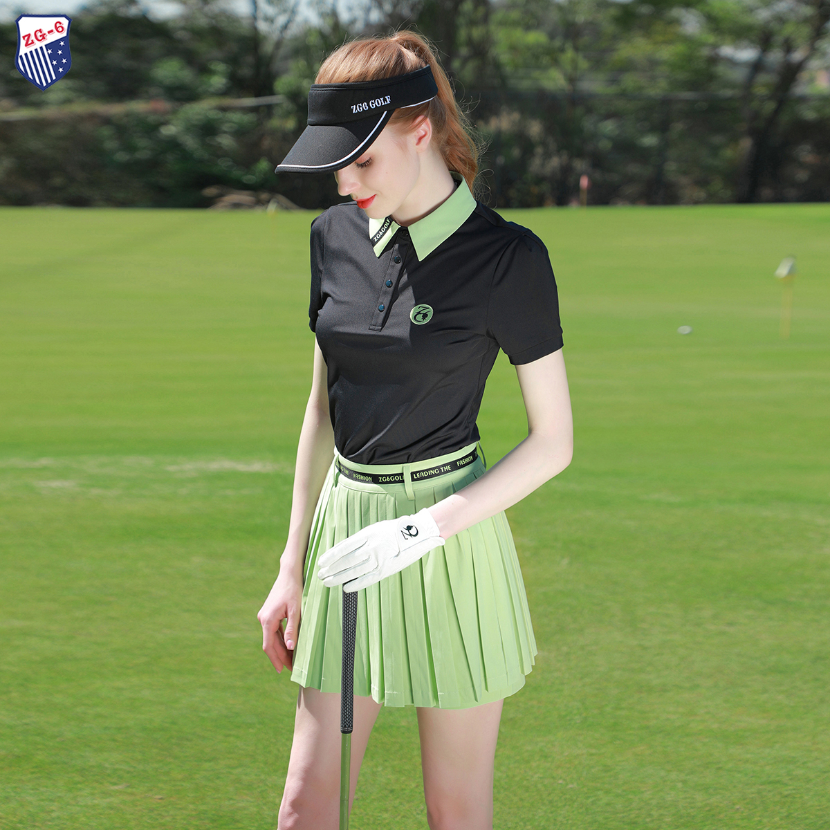 夏ZG6高尔夫女装 速干黑色短袖 女士球衣时尚 T恤豆绿网球裙 球服装