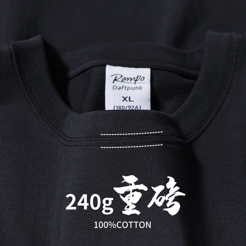 t恤男女纯色厚实不透宽松休闲 圆领短袖 2024黑色350g纯棉重磅夏季