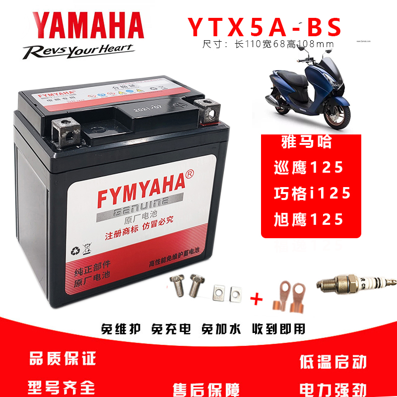 BS电瓶 适用雅马哈巡鹰巧格i赛鹰福喜as125摩托车专用电池MTX5L