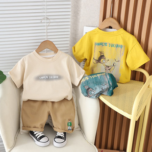 儿童运动套装 中小童装 宝宝字母休闲短袖 男童套装 两件套装 短裤 夏装