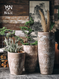 北欧复古做旧干花摆件陶瓷绿植水培陶罐大口径室内植物花盆花瓶